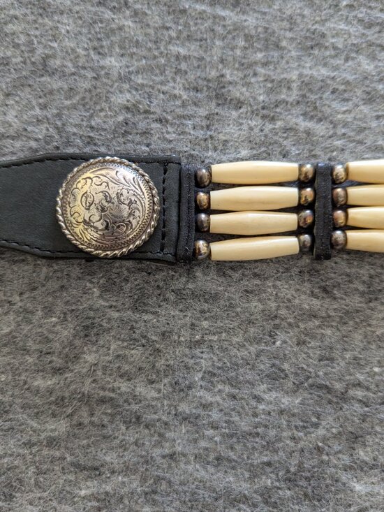 Tommy Bahama Womens Western Concho Leather Belt Black Bone Accent Y2k Approx 26\